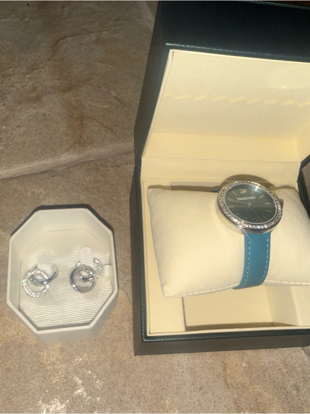 Swarovski Bundle Hoop Earings and watch